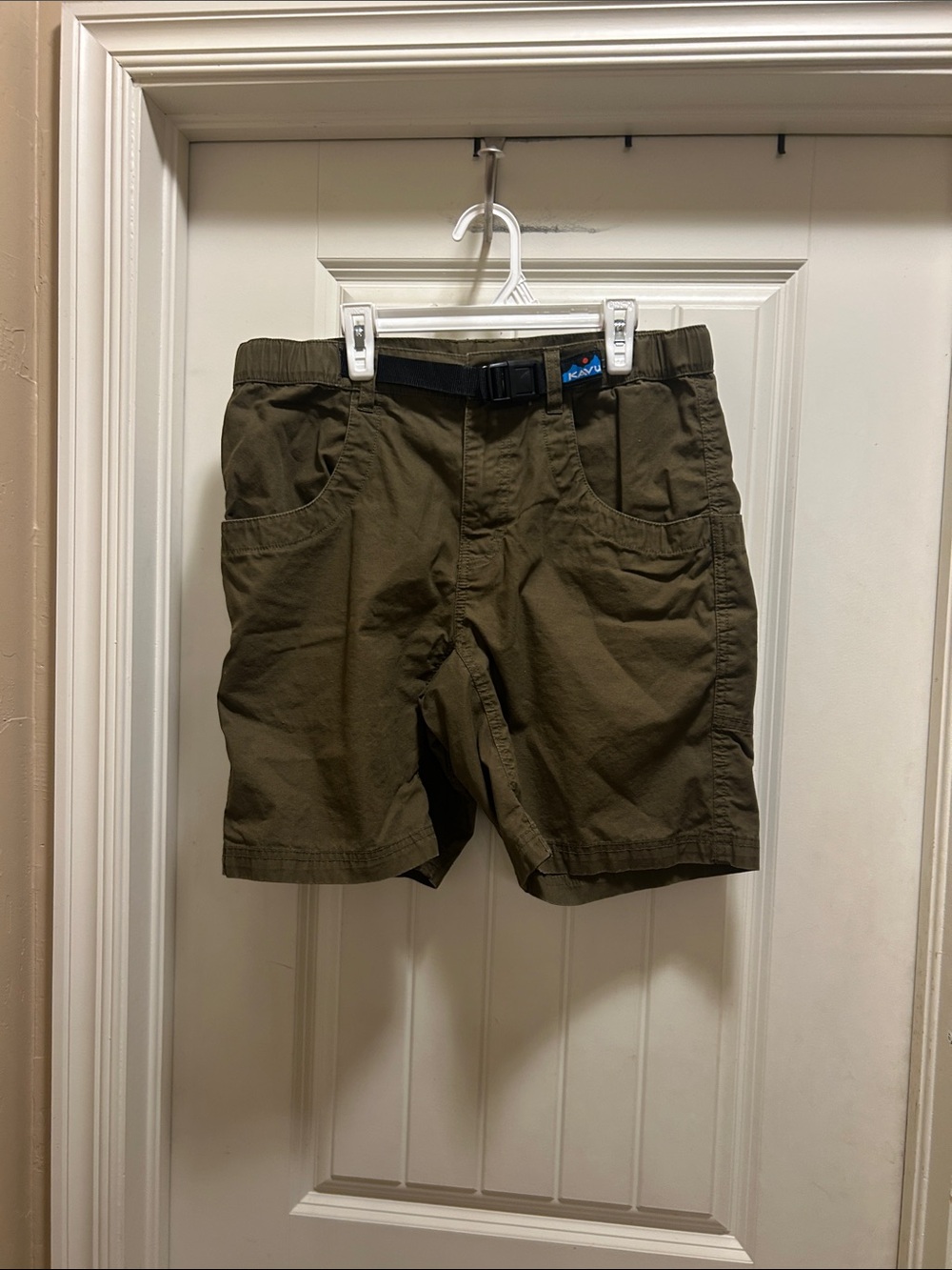 Kavu Olive Green small Cargo Shorts with Integrated Belt